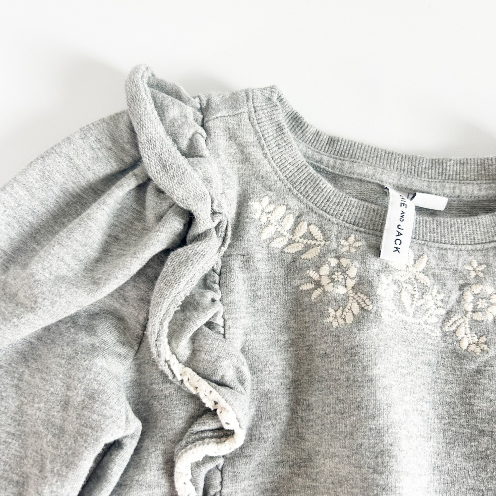 Janie and Jack Girls Floral Embroidered Ruffle Shabby Chic Sweatshirt Size‎ 4 - Picture 2 of 6